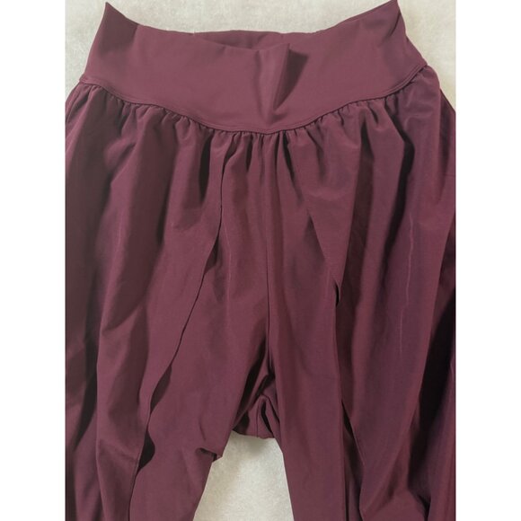 Wide-Leg Burgundy Athletic Pants Overlap Detail High Waist Elastic Blend Size M - Picture 2 of 8